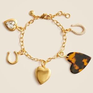 NWT J.Crew Heart Horseshoe Charm Bracelet Gold Equestrian Old Money Prep Jewelry